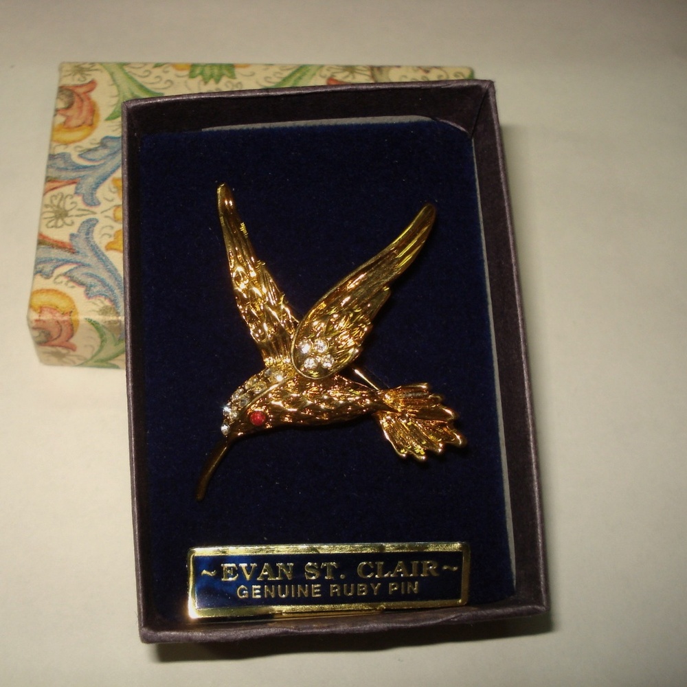Evan St Clair Genuine Ruby Crystals Humming Bird Brooch Pin